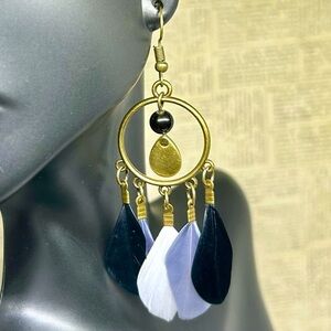 Handmade Boho Dream Catcher Feather Earrings with Natural Obsidian Gemst…